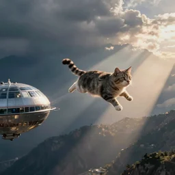 a cat skydiving off a skyship