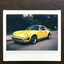 old polaroid shots of a yellow porsche