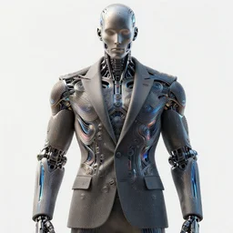 cyborg man in suit. intricate abstract. intricate artwork. by tooth wu, wlop, beeple, dan mumford. trending on artstation, greg rutkowski very coherent symmetrical artwork. cinematic, hyper realism, high detail, octane render, 8 k, iridescent accents