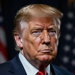 a 3 5 mm studio photograph of president donald trump!!! very moist, lots of hair. highly detailed. dramatic lighting.