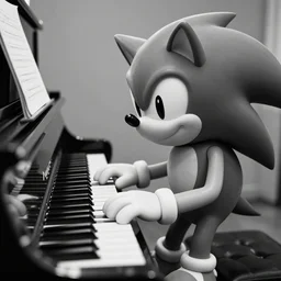 sonic plays the piano, b & w, 1 9 3 7, hyper realistic