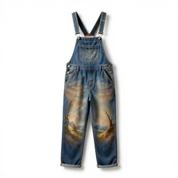 hand-painted overalls, photorealistic, isolated on a pure white background, centered, entire object in frame, sharp focus, soft studio lighting