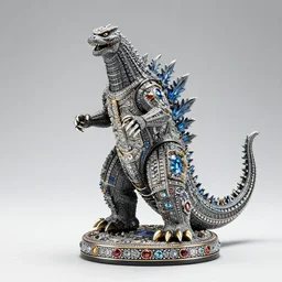 detailed jewel figurine depicting godzilla made by faberge