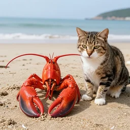 half lobster half cat on the beach