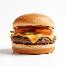 baroque cheeseburger, studio product photography, isolated on a pure white background, centered, entire object in frame, sharp focus, soft studio lighting