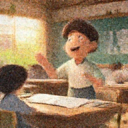 a wholesome cottagecore illustration of a happy cartoon teacher teaching languages study in the classroom, studio Ghibli, Pixar and Disney animation, sharp, Rendered in Redshift and Unreal Engine 5 by Greg Rutkowski, Bloom, dramatic lighting, sunrise