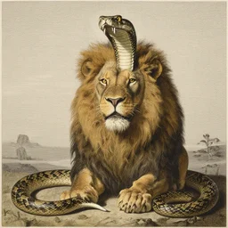 neck neck eyes fangs serpent serpent python wearing a lion lion costume neck tall long snake viper j.m.w. turner greg rutkowski giorgio de chirico william merritt chase ralph steadman arsen savadov dan witz uta natsume aquatint