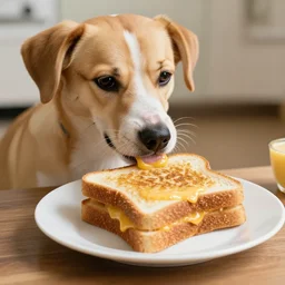 a dog making grilled cheese sandwich
