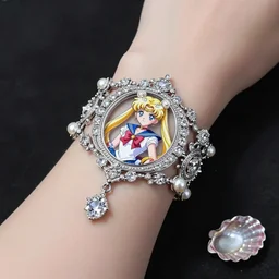 a beautiful photorealistic diamond hand chain made of platinum glowing in sparkles with heavenly notes neo rococo, pearls and shells, highly detailed sailor moon aesthetic, fantasy, intricate, elegant, highly detailed, digital painting, artstation, concept art, matte, sharp focus, illustration, artgerm and greg rutkowski and alphonse mucha