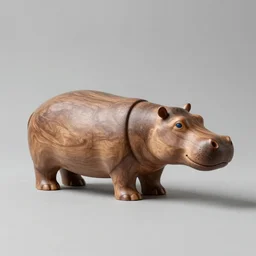 a zoomed out studio product shot of a minimalist carved hippopotamus, carved from a glued block of 5 0 % cherry wood and 5 0 % blue resin, in profile, like a catalog photograph, mostly wood, with a smooth featureless minimalist look