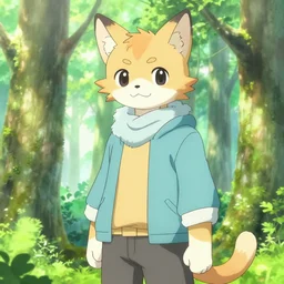 character portrait of the anthro anthropomorphic cat head animal person fursona wearing clothes standing in the bright forest, hidari, color page, tankoban, 4 k, tone mapping, akihiko yoshida