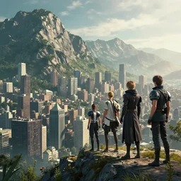 a great city on the side of a mountain by Greg Rutkowski, Sung Choi, Mitchell Mohrhauser, Maciej Kuciara, Johnson Ting, Maxim Verehin, Peter Konig, final fantasy , 8k photorealistic, cinematic lighting, HD, high details, atmospheric , trending on artstation