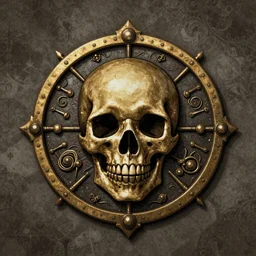 medieval medallion background texture with a steam punk skull artist greg rutkowski