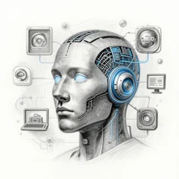 artificial intelligence and modern technology. pencil drawing.