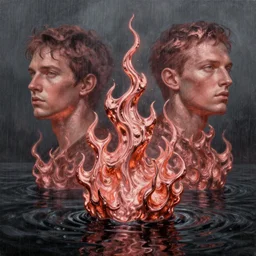 3 d, rain, flame, liquid rose gold, morning, liquid metal and black water, poster art, high detail, intricate oil painting, multiple exposure, heaven mood, hyperrealism, 3 d, by tooth wu and wlop and beeple and greg rutkowski