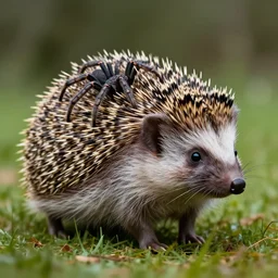 a hedgehog with spiders on its back instead of spikes, spiders, scary, freaky