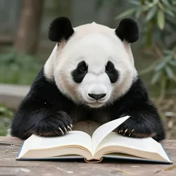panda studying with books