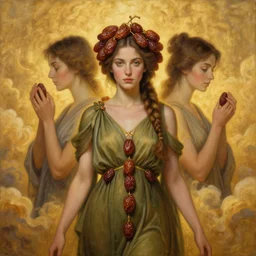 epic painting portrait photography beautiful goddess wearing olive dress with golden glow background, drawing, intricate, sweet dried date fruits, symmetrical front, by amy leibowitz, wlop, jeremy lipkin, beeple, intricate, artgerm, ilya kuvshinov, golden clouds background, centered