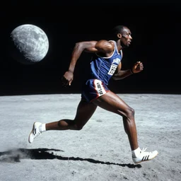 usain bolt running on the moon, kodachrome film