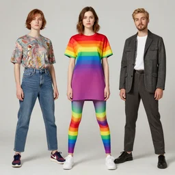 a woman wearing rainbow leggings and a rainbow tunic by artgerm and greg rutkowski and ilya kuvshinov