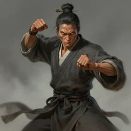 female drunken master monk by wlop, wuxia, xianxia, drunken boxing, drunken fist, olive skin, weathered skin, athletic, playful, fully clothed, monk's robe, detailed, realistic, anatomically accurate, fantasy illustration, artstation, wlop.