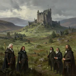 a beautiful digital illustration painting of a detailed gothic fantasy endless plains of scottish highlands with castle in the distance, by benoit b. mandelbrot, steven belledin, martin johnson heade, lee madgwick, caspar david friedrich, and david rios ferreira. 8 k resolution trending on artstation concept art digital illustration