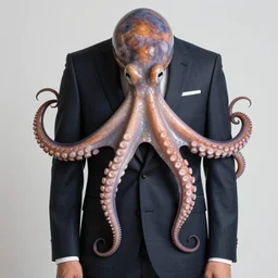photograph of an octopus wearing a suit