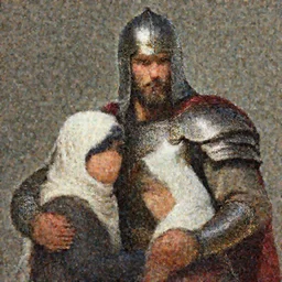 portrait of male epic armored war commander hugging female kids with hijab. highly detailed, digital painting, concept art, smooth, sharp focus, illustration, art by greg rutkowski