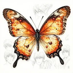 butterfly with wings made of pizza slices, watercolor, pen and ink, intricate line drawings, by Yoshitaka Amano, Ruan Jia, Kentaro Miura, Artgerm, detailed, trending on artstation, hd, masterpiece,