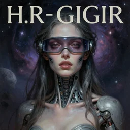 surreal portrait of a woman by Greg Rutkowski and H.R Giger, a woman with a kind of visor, transformed into a kind of biomechanical transhuman goddess, disturbing, terrifying but fascinating, cosmic void background, frightening, fascinating, highly detailed portrait, digital painting, book cover, artstation, concept art, smooth, sharp foccus ilustration, Artstation HQ.