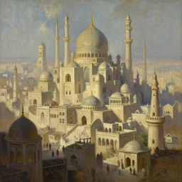 a beautiful painting of epic fantasy islamic city by alan lee, trending on artstation