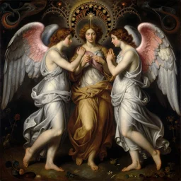 a painting of the fractal geometry of angelic bodies by gustav moreau, jean delville and  Gaston Bussiere