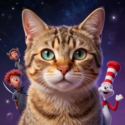 cat. cosmic digital art pastelpiece masterpiece trending on artstation by noel fielding, beeple, james gunn, gorillaz, marvel studios and dr seuss. hyper detailed portrait with 4 k macrolens, curated by beeple, unreal engine, art station and emmy winning gorillaz.
