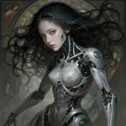 beautiful Japanese girl is an unsettling scary terrifying bio mechanical cyborg post human, physically accurate, dramatic dynamic lighting, intricate, elegant, highly detailed, digital painting, artstation, very hyperrealistic, very very very HR GIGER, very Bensinski, Hieronymus Bosch, Francis Bacon, smooth, sharp focus, art by artgerm and greg rutkowski and alphonse mucha