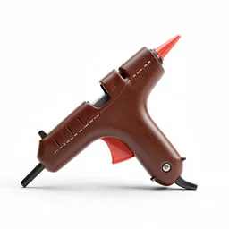 leather-bound glue gun, clean 3d render, octane render, isolated on a pure white background, centered, entire object in frame, sharp focus, soft studio lighting