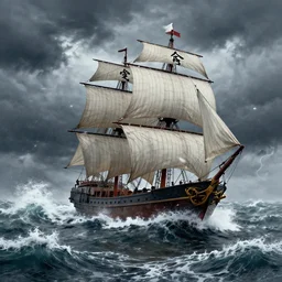 calligraphy of a ship in a stormy sea