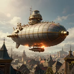 a steampunk airship flying over a victorian city. 8 k, epic cinematic hyperrealism masterpiece. realistic poster with shaded lighting by craig mallismo, artgerm, jeremy lipkin and michael garmash, unreal engine, radiant light, detailed and complex environment, digital art, art station trends, detailed, lens flare, motion blur
