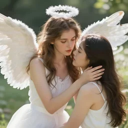 beautiful angel comforting woman