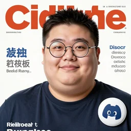 fat greasy guy with round glasses magazine cover, discord moderator badge