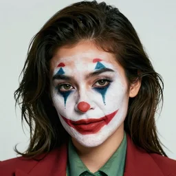 A portrait of kylie jenner with the joker makeup, highly detailed, detailed face, studio lighting