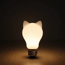 a kitten shaped lightbulb glowing a dark room