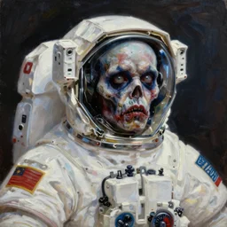 portrait art of zombie astronaut, concept art oil painting by Jama Jurabaev, extremely detailed, brush hard, artstation