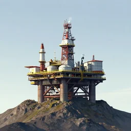 An oilrig on the peak of a mountain, digital art, artstationhq, by Charles Sheeler and Jordan Grimmer and Victor Mosquera