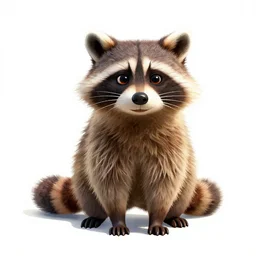 watercolor style raccoon, stylized pixar-style 3d render, full body, isolated on a pure white background, centered, entire subject in frame, sharp focus, soft studio lighting