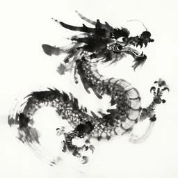 high quality big chinese dragon ink stroke, black and white, brush, drops, splash