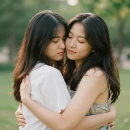 two girls hugging