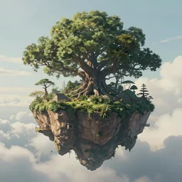 beautiful matte painting of floating island with huge trees, fantasy