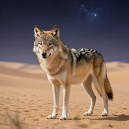 a cosmic wolf in the desert