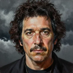 professional painting of Jerry Garcia in the style of Quint Buchholz, head and shoulders portrait, symmetrical facial features, smooth, sharp focus, illustration, intricate, stormy weather, extremely detailed masterpiece,