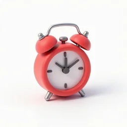 very tiny red alarm clock that looks like the ios emoji and has the same colors, 3 d clay render, 4 k uhd, white background, isometric top down left view, diffuse lighting, zoomed out very far